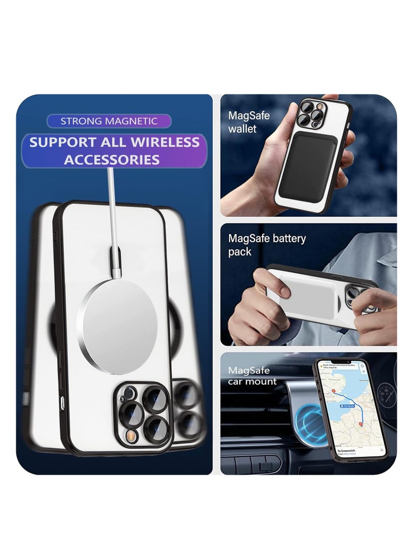 Magsafe for iPhone 15 Pro Magnetic Clear Case, Compatible with MagSafe, Built-in Camera Lens Protector, Luxury Plating Soft TPU Shockproof Slim Thin Fit Back Cover iPhone 15 Pro 6.1'' - Black  - Image 4