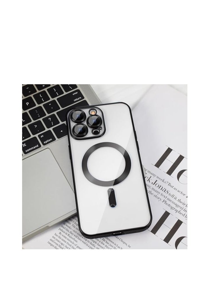 Magsafe for iPhone 15 Pro Magnetic Clear Case, Compatible with MagSafe, Built-in Camera Lens Protector, Luxury Plating Soft TPU Shockproof Slim Thin Fit Back Cover iPhone 15 Pro 6.1'' - Black  - Image 3