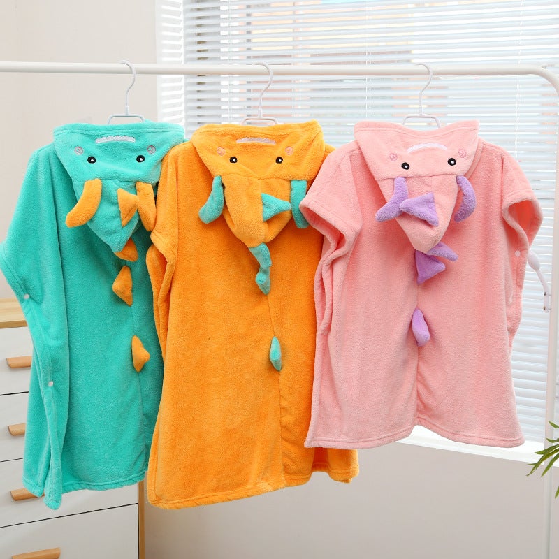 Wholesale New Small Dinosaur Wearing Children's Bath Towel Cute Soft Absorbent Baby Bath Bathrobe Hooded Cape(Yellow, 70*140cm) - Image 2
