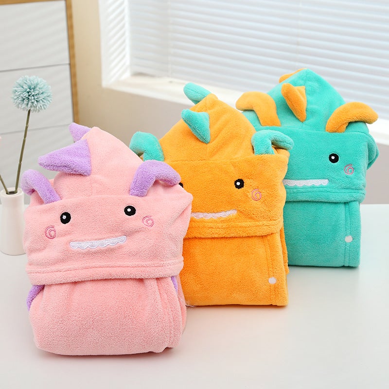 Wholesale New Small Dinosaur Wearing Children's Bath Towel Cute Soft Absorbent Baby Bath Bathrobe Hooded Cape(Yellow, 70*140cm) - Image 5