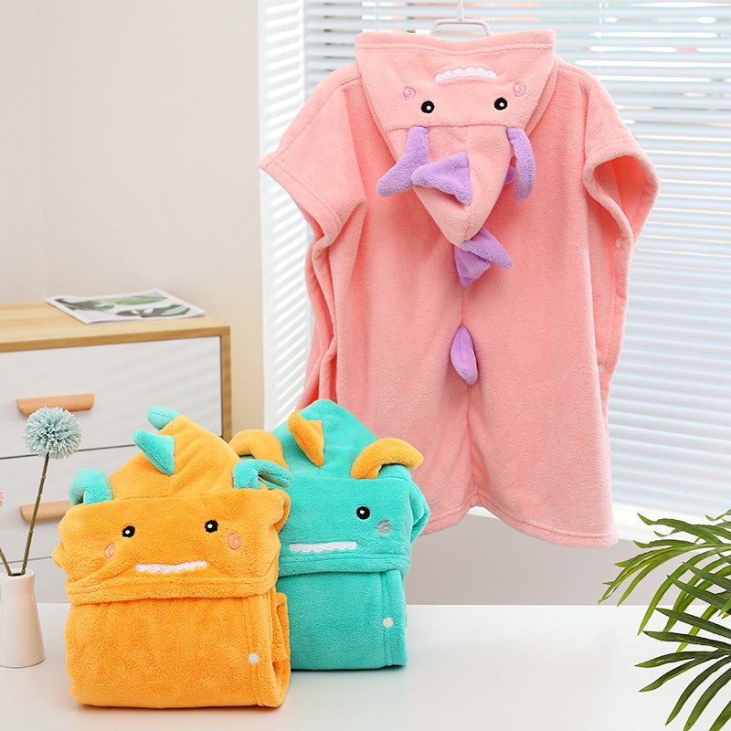 Wholesale New Small Dinosaur Wearing Children's Bath Towel Cute Soft Absorbent Baby Bath Bathrobe Hooded Cape(Yellow, 70*140cm) - Image 4