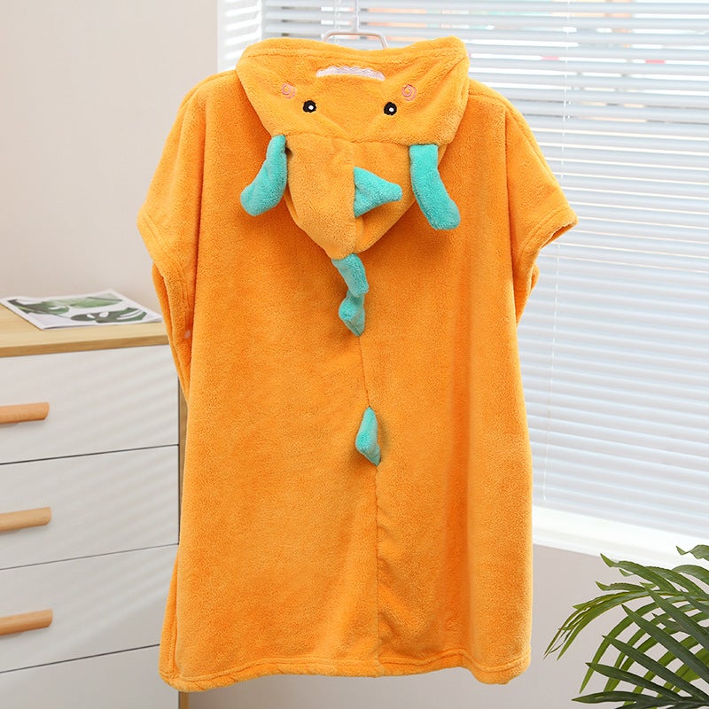 Wholesale New Small Dinosaur Wearing Children's Bath Towel Cute Soft Absorbent Baby Bath Bathrobe Hooded Cape(Yellow, 70*140cm) - Image 1