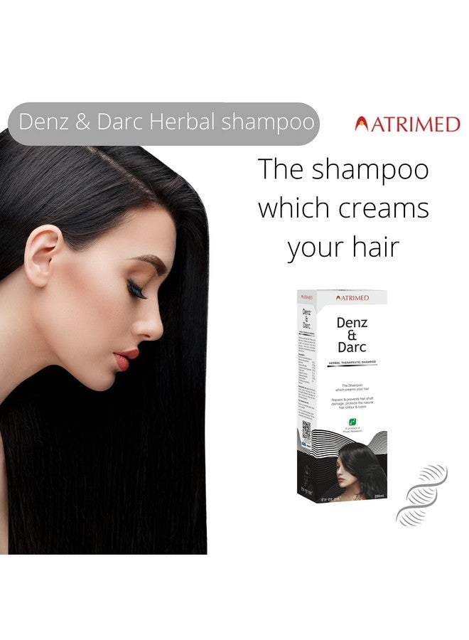 ATRIMED Denz & Darc Herbal Therapeutic Shampoo Protects Natural Hair Colour & Lusture | Enriched With Hibiscus & Aloe Vera | 200Ml | Pack Of 1 - Image 3