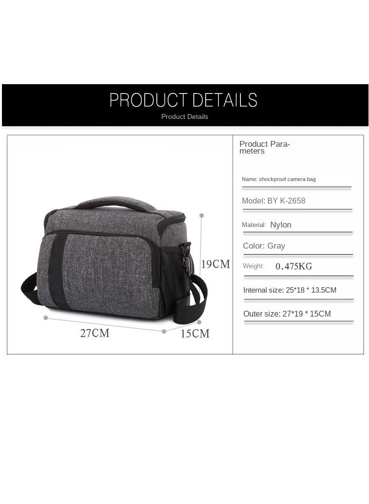Y&D Polyester DSLR Camera Shoulder Bag Grey - Image 2