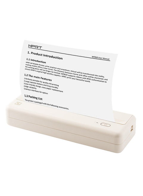 MT810 A4 Portable Paper Printer Thermal Printing Wireless BT Connect Compatible with iOS and Android Mobile Photo Printer Support 210mm/110mm with 1 A4 ThermaL Paper Roll