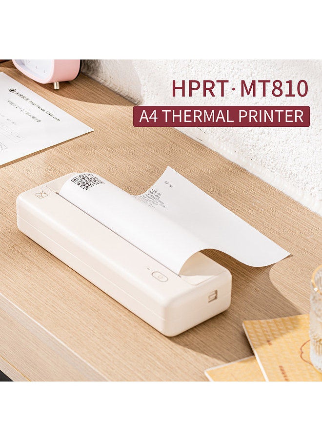 MT810 A4 Portable Paper Printer Thermal Printing Wireless BT Connect Compatible with iOS and Android Mobile Photo Printer Support 210mm/110mm with 1 A4 ThermaL Paper Roll