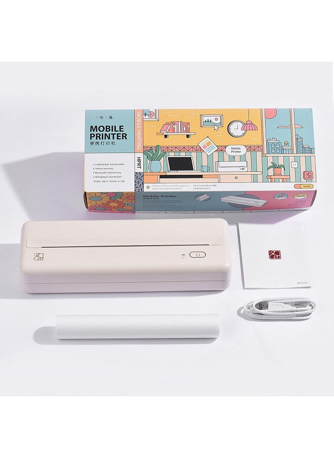 MT810 A4 Portable Paper Printer Thermal Printing Wireless BT Connect Compatible with iOS and Android Mobile Photo Printer Support 210mm/110mm with 1 A4 ThermaL Paper Roll