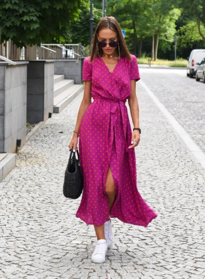 SIMPLEE Summer V Neck Split Mid Length Dress