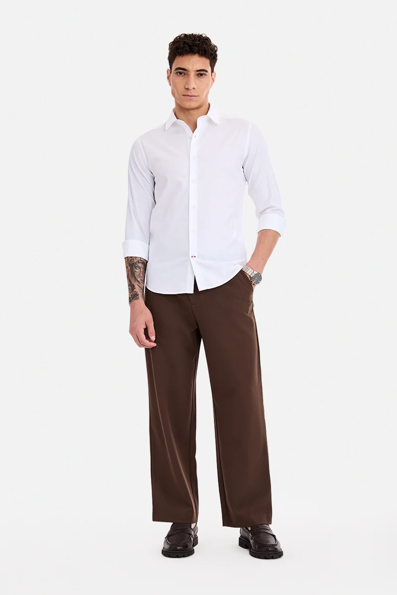 سنيتش White Geometric Long Sleeve Slim Fit Formal Shirt