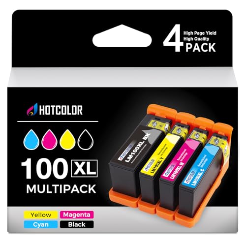 HOTCOLOR Compatible for Lexmark 100XL Ink Cartridges for Lexmark s301 S305 S605 S405 S505 Pro901 Pro905 Pro805 Pro705 Pro205 Pro206 Pro207 S815 S816 Printer (Black Cyan Magenta Yellow,4Pack) - Image 1