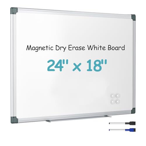 Paporia 24x18 White Board Dry Erase Board for Wall Hanging Aluminum Magnetic Whiteboard Magnetic Board with 1 Eraser 2 Markers 4 Magnets for College Dorm Room School Home Office - Image 1