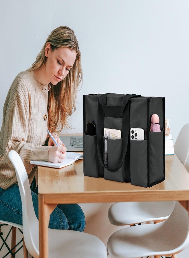 Becokan Large Tote Bag for Women Waterproof with 12 Pockets Top Zipper Closure Utility Teacher Nurse Bags for Work School, Dark Grey, Large - Image 2