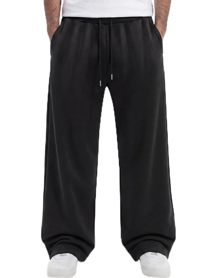 ZUGJAM Men's Baggy Sweatpants Wide Leg Lounge Sweat Pants with Pockets Black L - Image 1