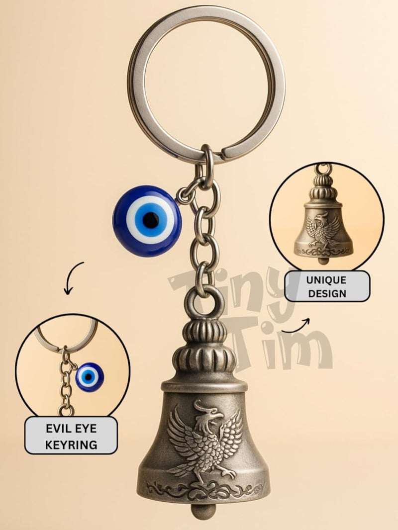 Tiny Tim Store Guardian Bell with Evil Eye Charm – Protective Motorcycle & Car Accessory – Tibetan-Inspired Design – Wards Off Negative Energy – Ideal Gift for Bikers & Travelers - Image 2