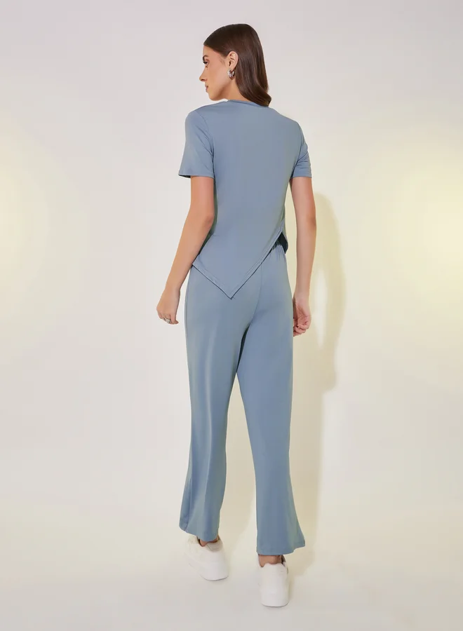 Take Two Asymmetrical Hem Short Sleeve T-Shirt and Pants Co-Ords