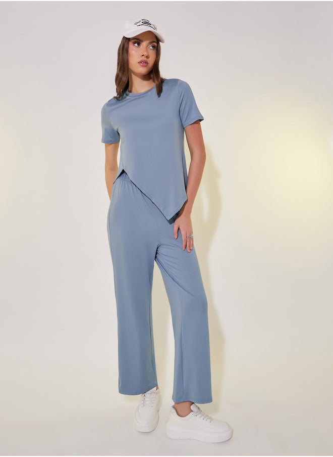 Take Two Asymmetrical Hem Short Sleeve T-Shirt and Pants Co-Ords  - Image 2