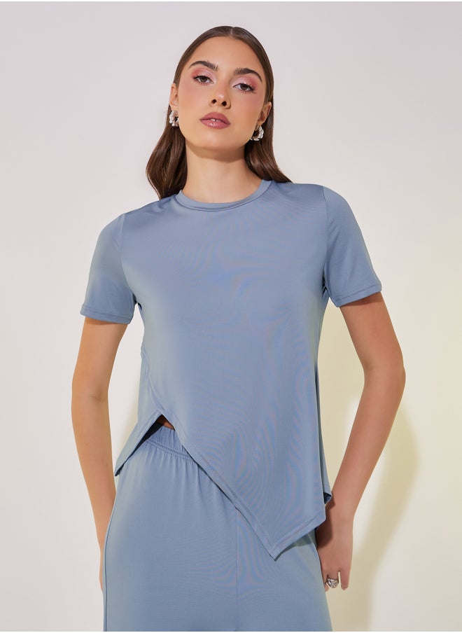 Take Two Asymmetrical Hem Short Sleeve T-Shirt and Pants Co-Ords  - Image 3