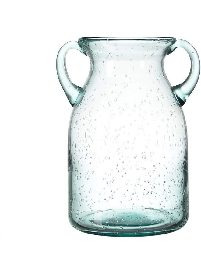 Sunkey Flower Vase Glass Elegant Double Ear Decorative Handmade Air Bubbles Bluish Color Glass Vase for Centerpiece Home Decor Medium - Image 5