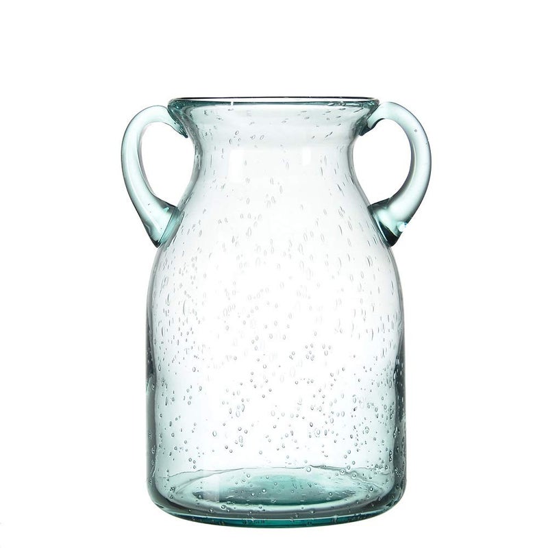 Sunkey Flower Vase Glass Elegant Double Ear Decorative Handmade Air Bubbles Bluish Color Glass Vase for Centerpiece Home Decor Medium - Image 1