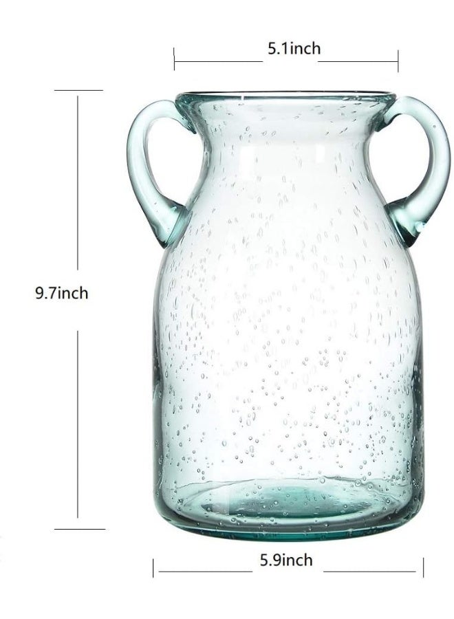 Sunkey Flower Vase Glass Elegant Double Ear Decorative Handmade Air Bubbles Bluish Color Glass Vase for Centerpiece Home Decor Medium - Image 4