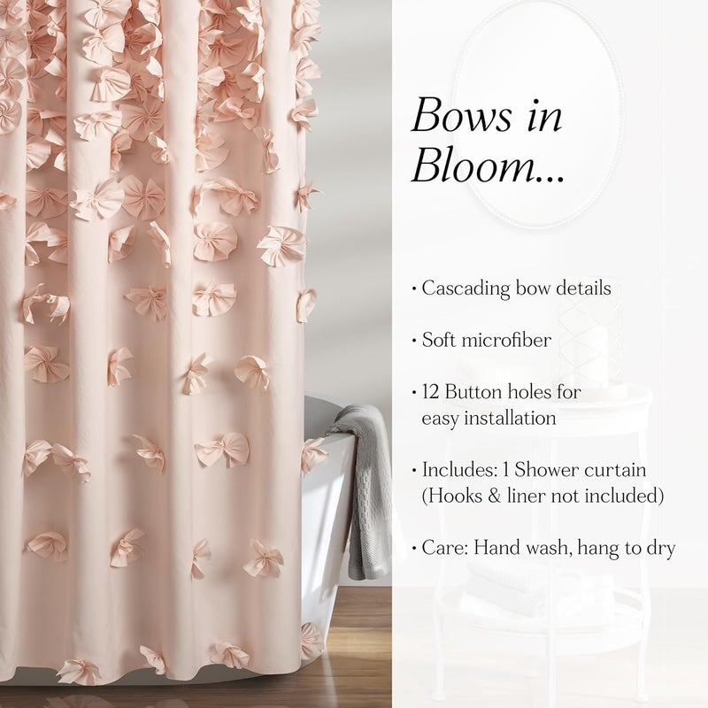 Lush Decor Riley Shower Curtain, 72" W x 72" L, Blush - Luxury Shower Curtain With Bows - Charming Texture - Beautiful & Elegant Girly Bathroom Accessory - Romantic, Vintage Glam Bathroom Decor - Image 5