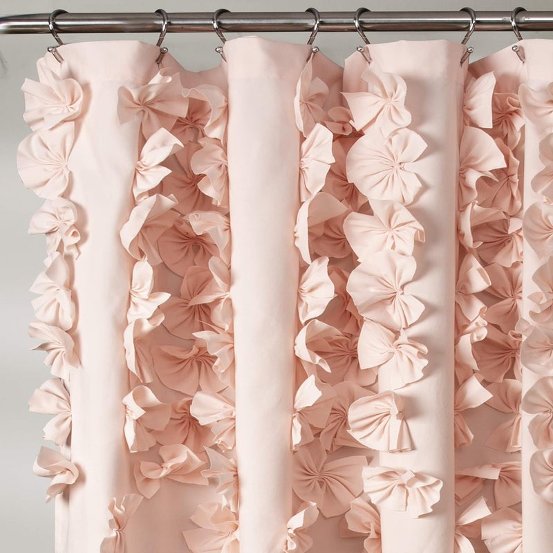 Lush Decor Riley Shower Curtain, 72" W x 72" L, Blush - Luxury Shower Curtain With Bows - Charming Texture - Beautiful & Elegant Girly Bathroom Accessory - Romantic, Vintage Glam Bathroom Decor - Image 3