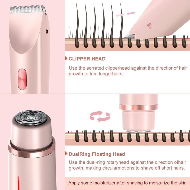 Cqxfsgr Bikini Trimmer for Women 2 in 1 Dual Head - IPX7 Waterproof Painless Electric Razors for Beauty, Pubic Hair, Face, Legs & Underarmsâ€“ Portable Cordless Shaver with Fast Charging, Easy Cleaning (Pink) - Image 2