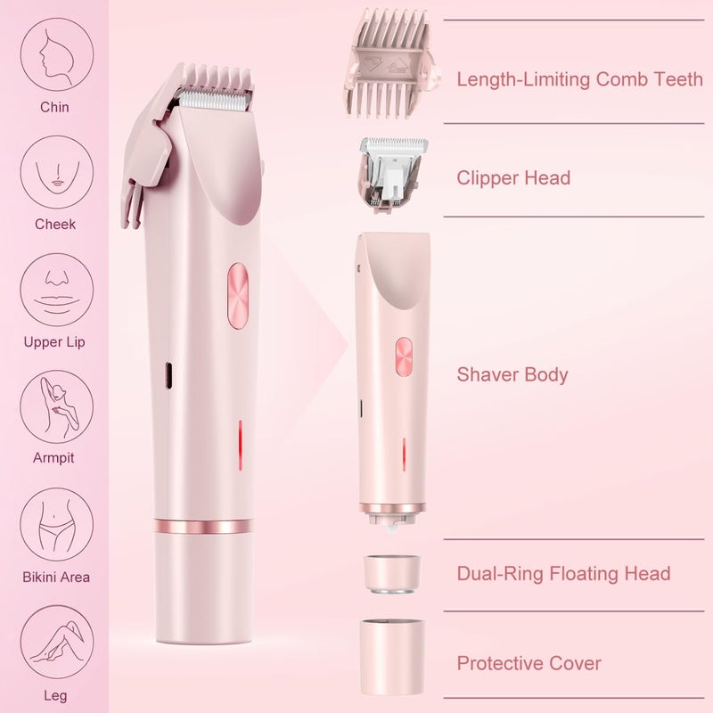 Cqxfsgr Bikini Trimmer for Women 2 in 1 Dual Head - IPX7 Waterproof Painless Electric Razors for Beauty, Pubic Hair, Face, Legs & Underarmsâ€“ Portable Cordless Shaver with Fast Charging, Easy Cleaning (Pink) - Image 3