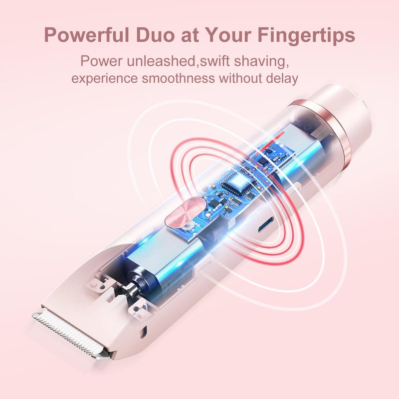 Cqxfsgr Bikini Trimmer for Women 2 in 1 Dual Head - IPX7 Waterproof Painless Electric Razors for Beauty, Pubic Hair, Face, Legs & Underarmsâ€“ Portable Cordless Shaver with Fast Charging, Easy Cleaning (Pink) - Image 5