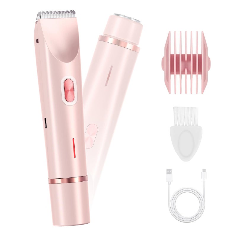 Cqxfsgr Bikini Trimmer for Women 2 in 1 Dual Head - IPX7 Waterproof Painless Electric Razors for Beauty, Pubic Hair, Face, Legs & Underarmsâ€“ Portable Cordless Shaver with Fast Charging, Easy Cleaning (Pink) - Image 1