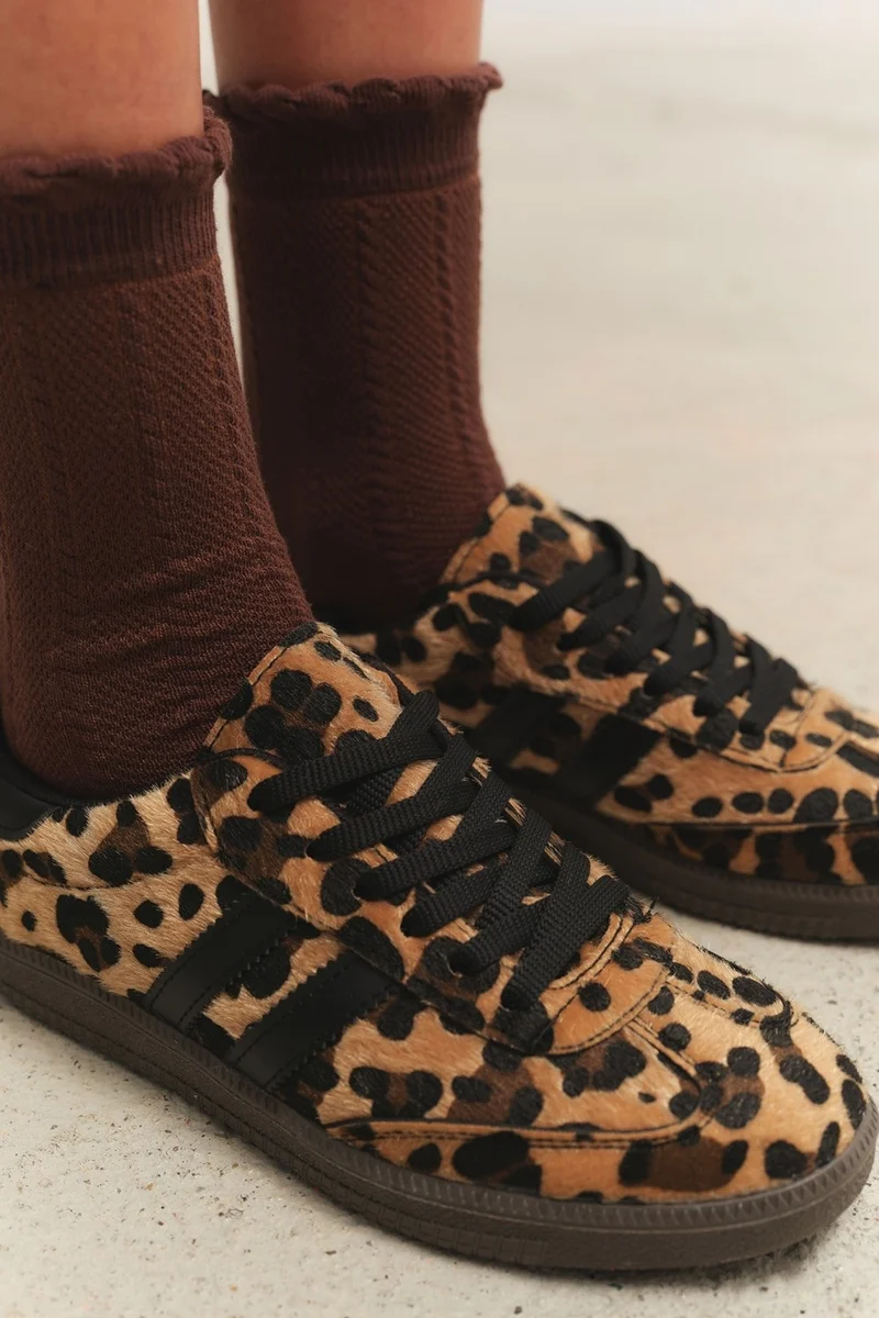 muggo Leopard Guaranteed Women's Orthopedic Casual Lace-Up Walking Leopard Patterned Sneaker Sports Shoes