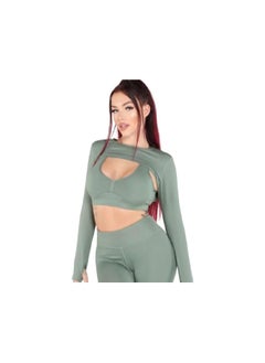 Women's Sports Bra and Bolero Set | Long Sleeve Crop Top with Thumbholes | Removable Padded Bra & Workout Crop Tops for Yoga, Gym, and Fitness