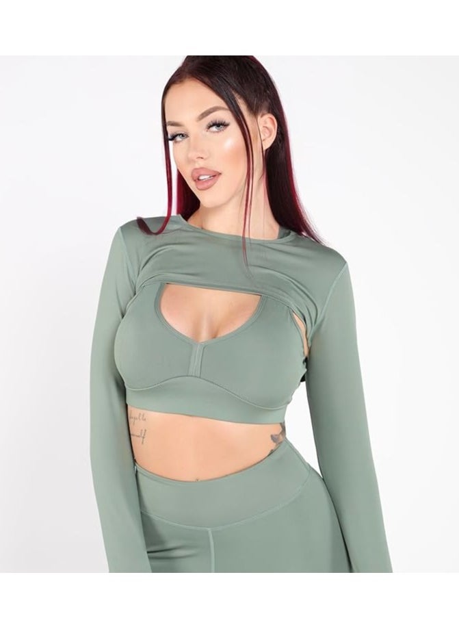LESS DRAMA sportswear - Women's Sports Bra and Bolero Set | Long Sleeve Crop Top with Thumbholes | Removable Padded Bra & Workout Crop Tops for Yoga, Gym, and Fitness - Image 1