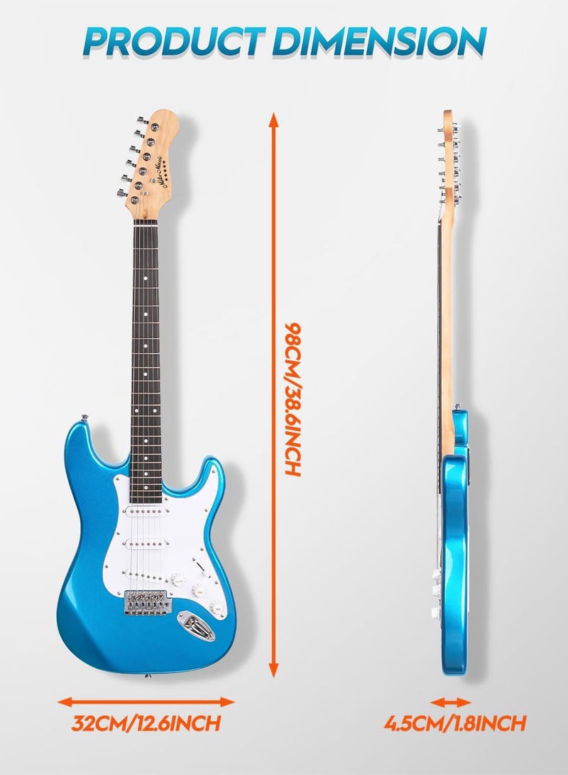Mike Music 39 Inch Electric Guitar, Full Size Electric Guitar, Beginner Guitar, Solid Body 39" Blue Guitar for Starter, Guitar for Rock Pop Jazz Music with Bag, Strap, Strings, Cable, Picks Beginner Kit Ideal Holiday Birthday Gifts  - Image 2