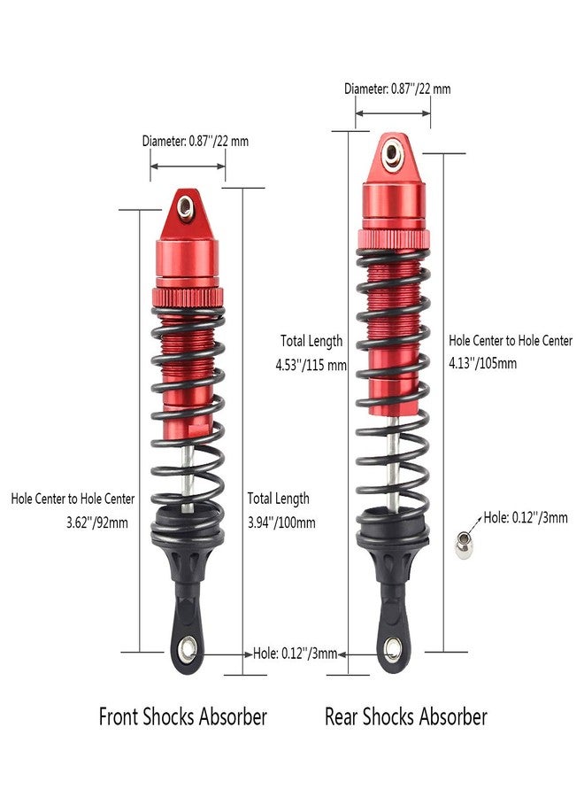 Hosim Front & Rear Shock Absorber Springs Damper Aluminum Alloy for 1/10 Traxxas Slash 4x4 4WD 2WD RC Cars Upgrades Replacement Accessories 【4pcs・RED】 - Image 2