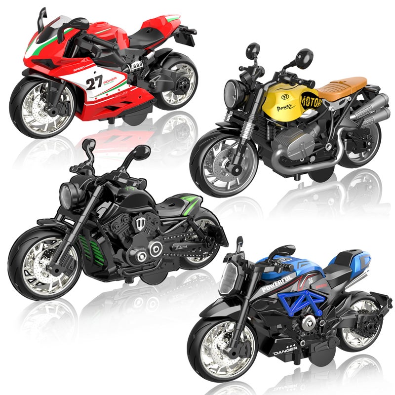 MLcnleS Alloy Metal Diecast Motorcycle Model Toy Set 4 Pack of 112 Scale DieCast Motorcycles with LightSounds Pull Back Function Toy Moto Bike for Kids Boys Girls and Collectors Ages 3 and up - Image 3