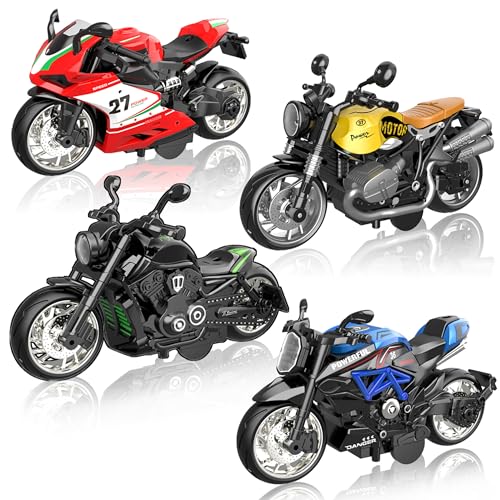 MLcnleS Alloy Metal Diecast Motorcycle Model Toy Set 4 Pack of 112 Scale DieCast Motorcycles with LightSounds Pull Back Function Toy Moto Bike for Kids Boys Girls and Collectors Ages 3 and up - Image 1