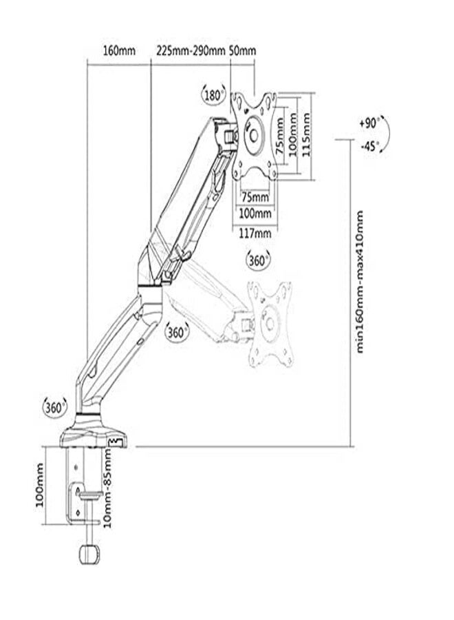 fujistar MONITOR DESK MOUNT Single Arm 14"-32" military satar Fujitar FS-SDB-711 - Image 3