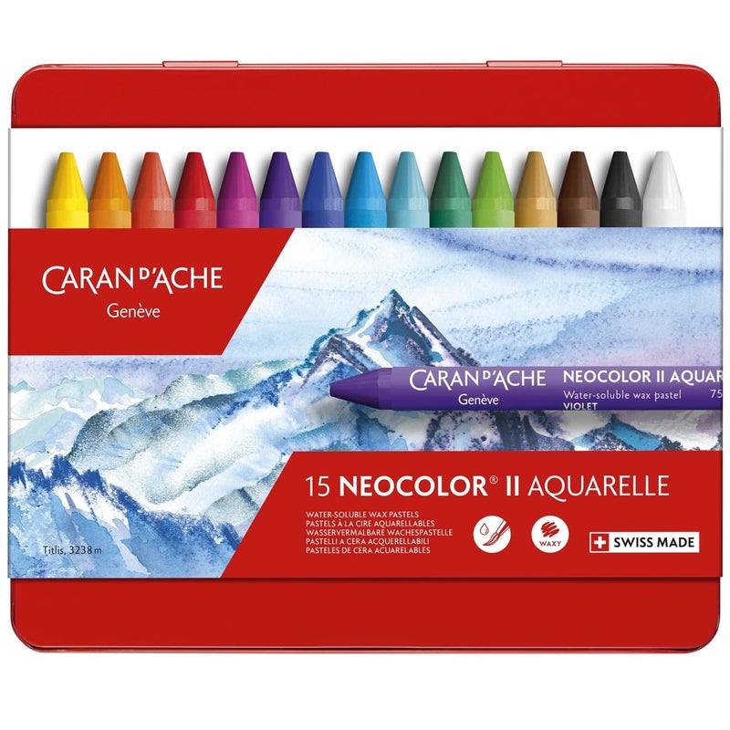Caran d'Ache Classic Neocolor II Aquarelle, 15 Colors - Image 1