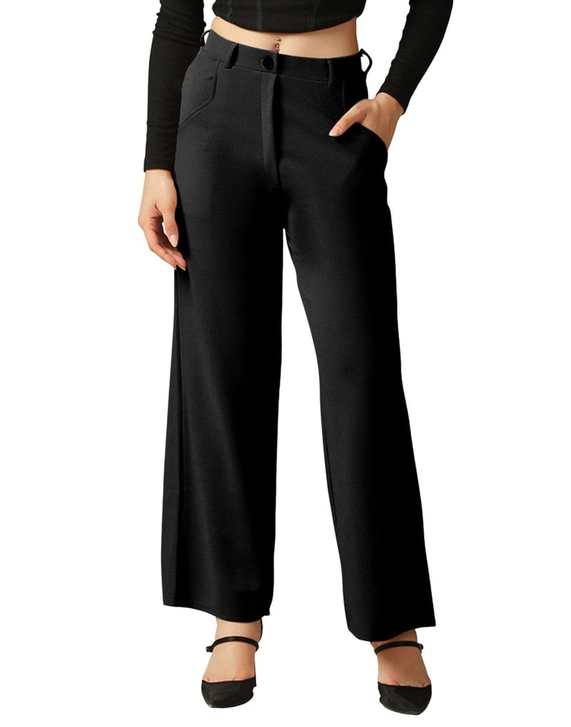 SIRIL Women's Polyester Solid Regular Fit Formal Trouser Pant for Office, College & Events Formal Casual Daily Use (872BTK244-M_Black) - Image 1