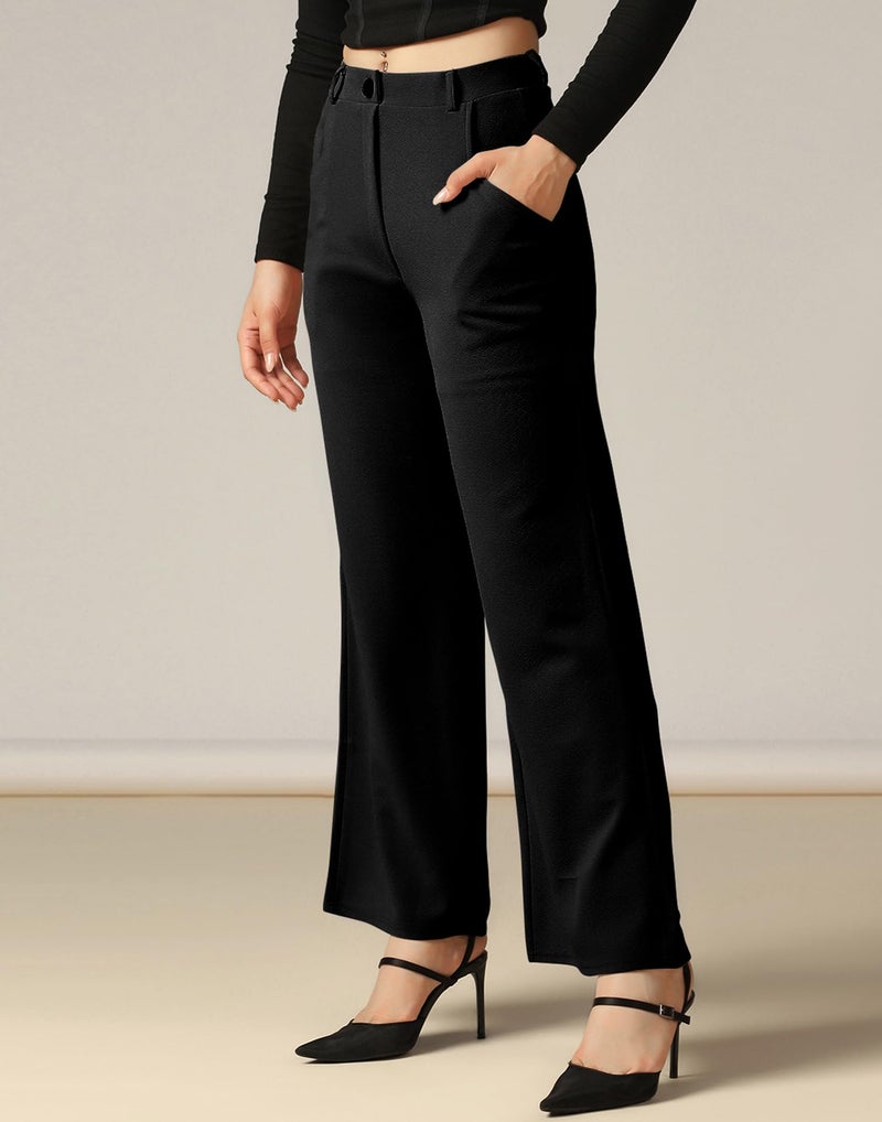 SIRIL Women's Polyester Solid Regular Fit Formal Trouser Pant for Office, College & Events Formal Casual Daily Use (872BTK244-M_Black) - Image 3