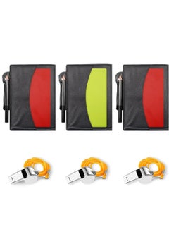 3 Set Soccer Coach Whistle with Referee Card Set, Warning Referee Red and Yellow Cards and Metal Referee Whistle for Game Sports, Soccer Football Penalty Card Wallet with Record Sheet and Pencil