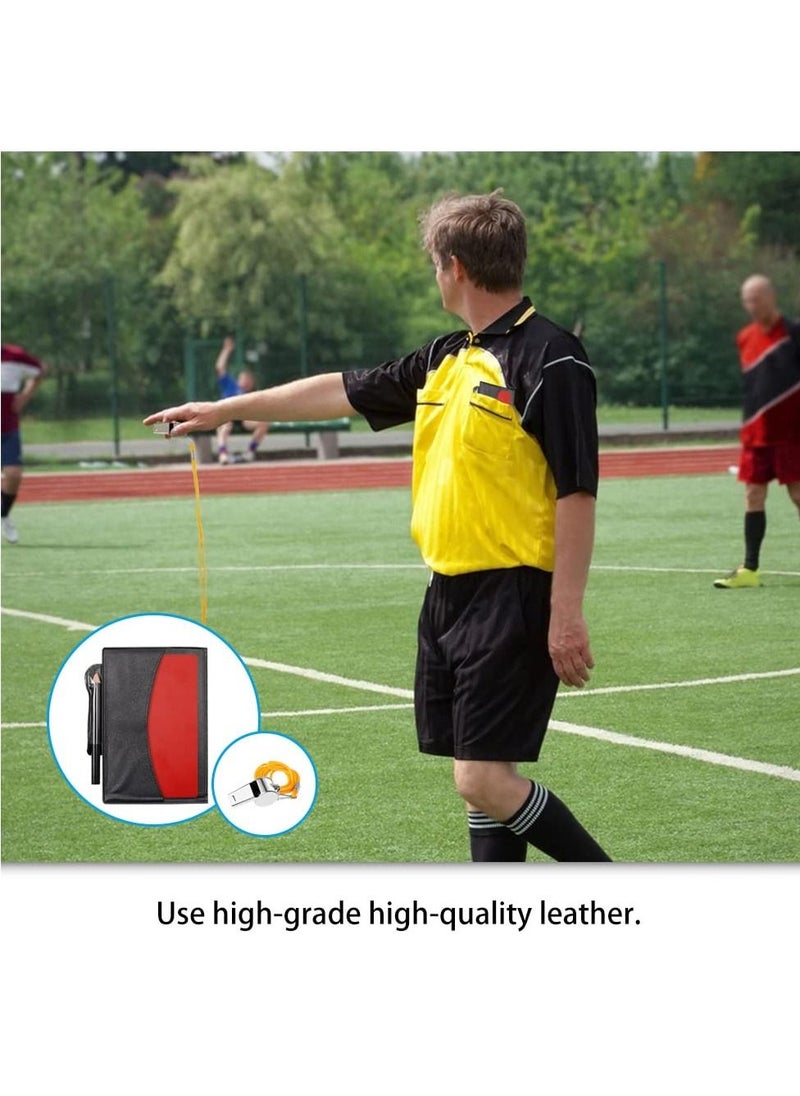 KASTWAVE - 3 Set Soccer Coach Whistle with Referee Card Set, Warning Referee Red and Yellow Cards and Metal Referee Whistle for Game Sports, Soccer Football Penalty Card Wallet with Record Sheet and Pencil - Image 1