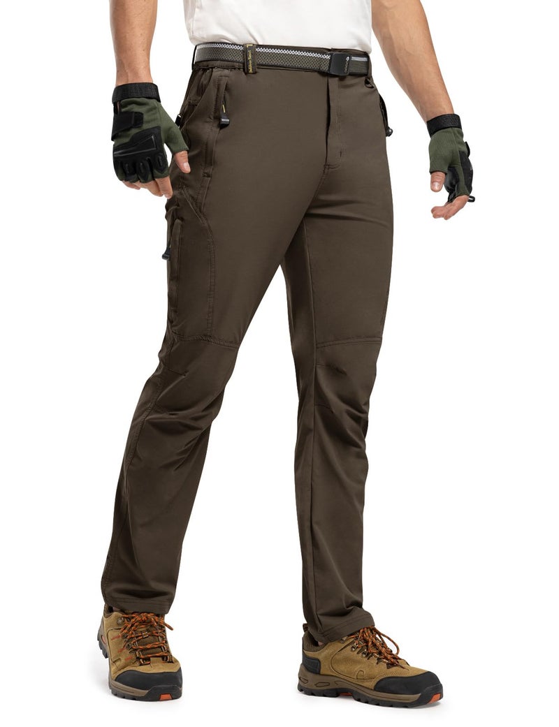 TBMPOY Men's Lightweight Hiking Pants with Belt 5 Zip Pockets Waterproof Quick-Dry Travel Fishing Work Outdoor Pants Thin Brown XL - Image 3