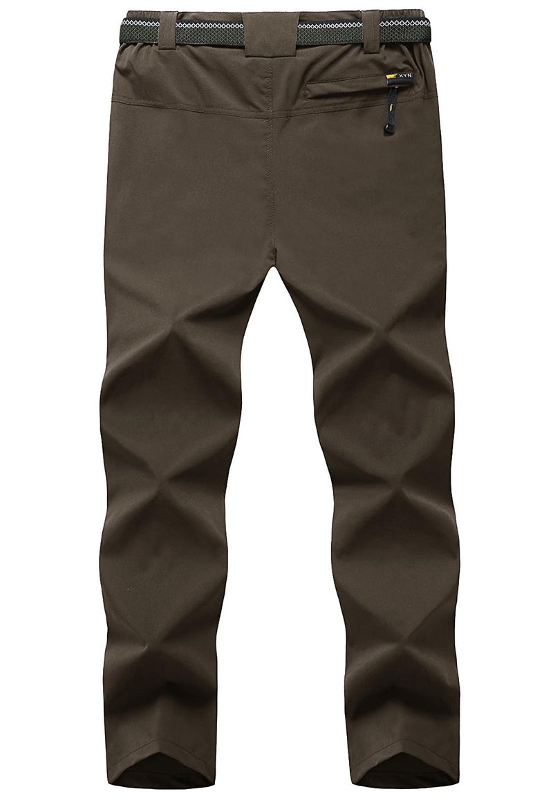 TBMPOY Men's Lightweight Hiking Pants with Belt 5 Zip Pockets Waterproof Quick-Dry Travel Fishing Work Outdoor Pants Thin Brown XL - Image 2