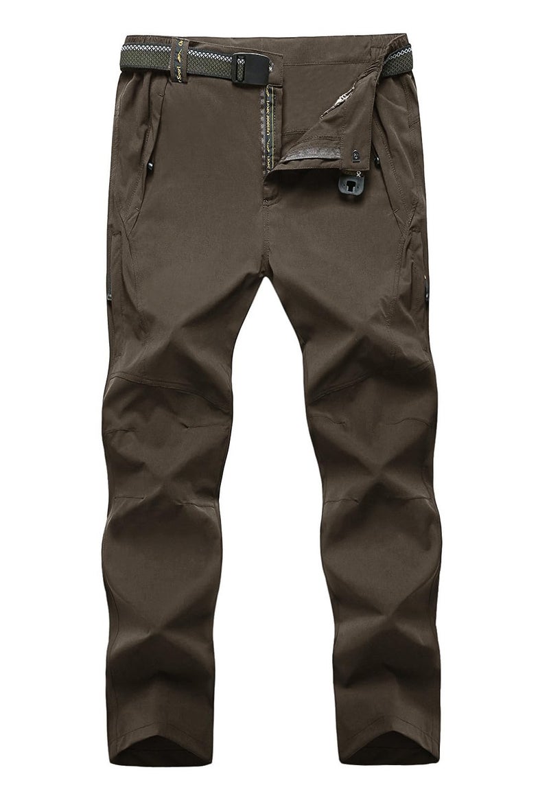 TBMPOY Men's Lightweight Hiking Pants with Belt 5 Zip Pockets Waterproof Quick-Dry Travel Fishing Work Outdoor Pants Thin Brown XL - Image 1
