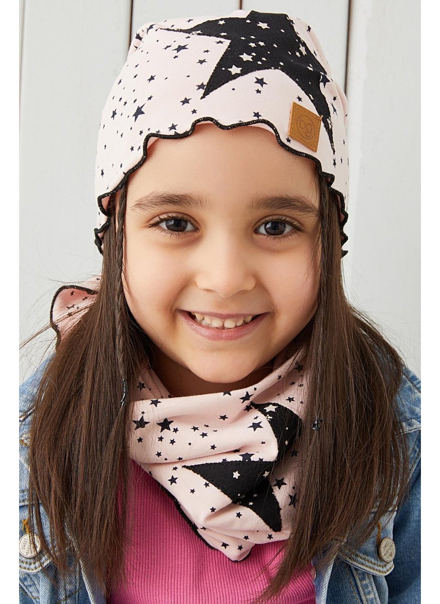 Babygiz - Powder Black Kids Baby Beanie Neck Collar Set Soft 100% Cotton Combed Cotton Star Series - Image 1