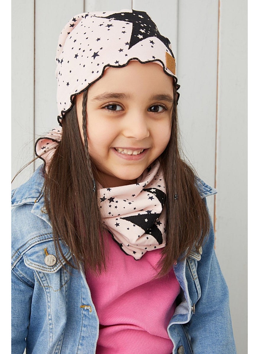 Babygiz - Powder Black Kids Baby Beanie Neck Collar Set Soft 100% Cotton Combed Cotton Star Series - Image 1