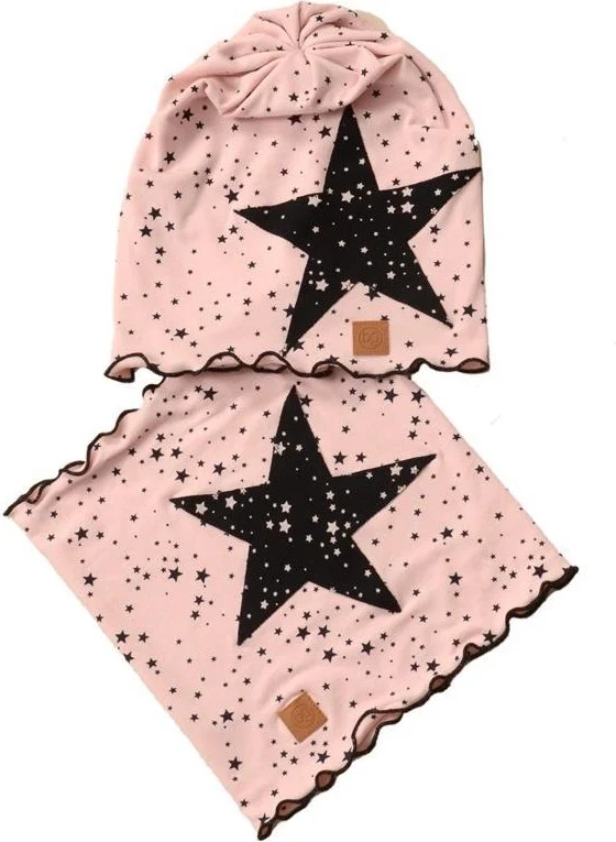 Babygiz Powder Black Kids Baby Beanie Neck Collar Set Soft 100% Cotton Combed Cotton Star Series
