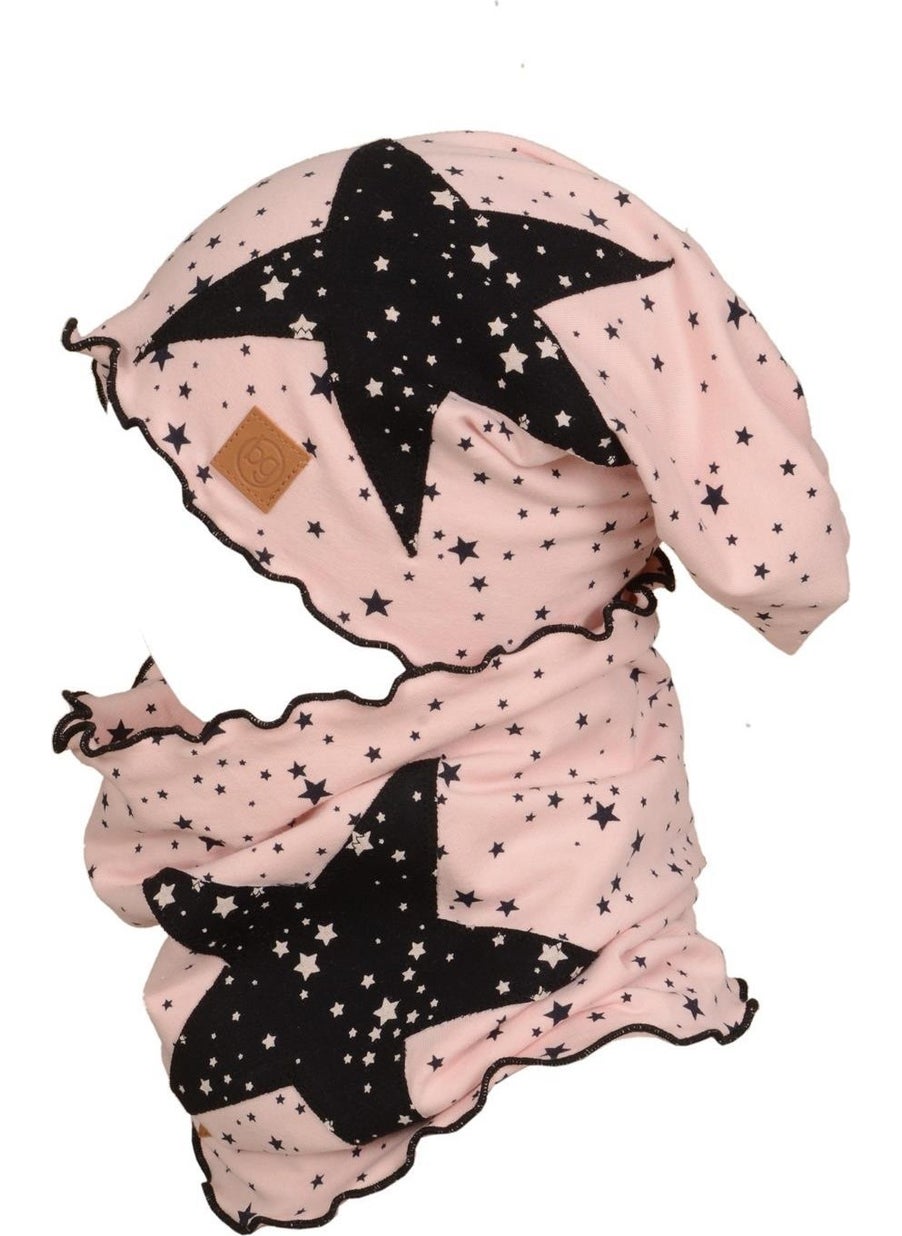Babygiz - Powder Black Kids Baby Beanie Neck Collar Set Soft 100% Cotton Combed Cotton Star Series - Image 1